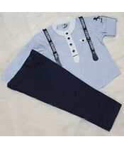 Set 2 piese "Fashion" camasa bleu tip tunica , pantaloni cu bretele