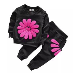 Trening 2 piese "Floarea roz", bluza si pantaloni negri