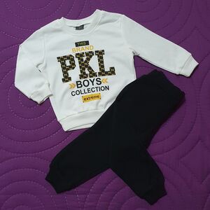 Trening 2 piese "PKL", bluza alba maneca lunga, pantaloni negri