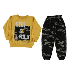 Trening 2 piese "Wild", bluza galbena, pantaloni model camuflaj