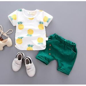 Set vara 2 piese "Ananas", tricou alb, pantalon scurt verde