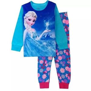 Pijama albastra "Frozen" , bluza maneca lunga, pantaloni diverse modele
