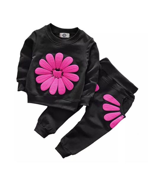 Trening 2 piese "Floarea roz", bluza si pantaloni negri