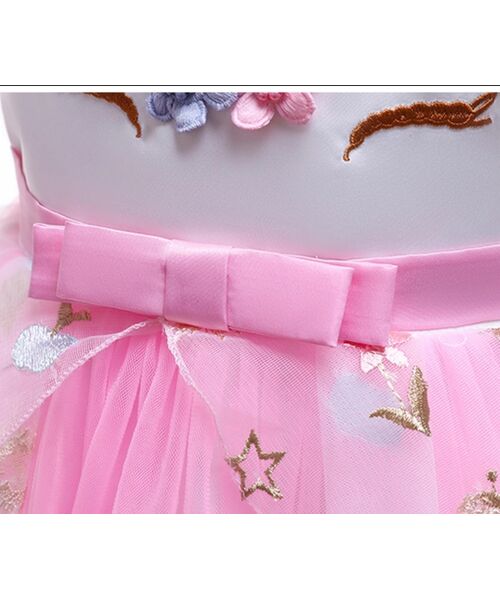 Rochie tull roz " Printesa unicorn" , aripi multicolore si coronita incluse si jupa din crinolina