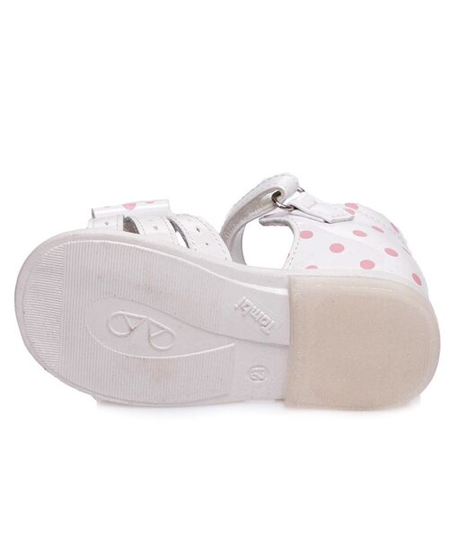 Sandale albe ortopedice din piele "Bulinute roz", reglabile cu scai