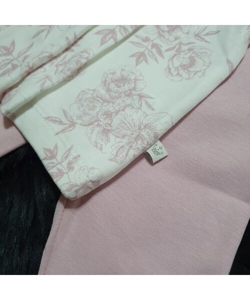 Set 2 piese "Flori de primavara", tricou alb capse spate, leggings roz pal