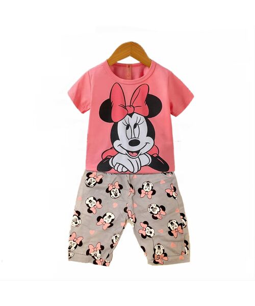 Pijama vara "Minnie", tricou roz, pantaloni scurti gri