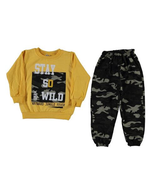 Trening 2 piese "Wild", bluza galbena, pantaloni model camuflaj