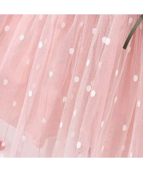 Rochie eleganta, roz din tull cu trandafir, maneca lunga