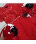 Rochie rosie de ocazie "Flori inghetate", cu tull si paiete, coronita inclusa