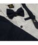 Set elegant 2 piese "Linii bicolore", camasa alba cu papion, pantaloni bleumarin cu bretele