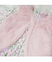 Set 3 piese, vesta blanita roz, bluza tip rochita model floral, leggings roz